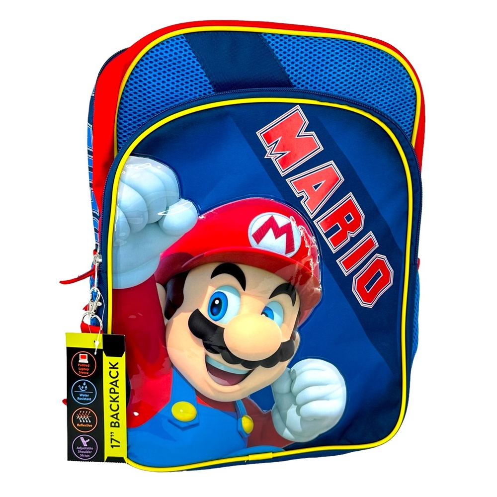 Super Mario Bros Nintendo 17" Backpack Book Bag padded Laptop Sleeve